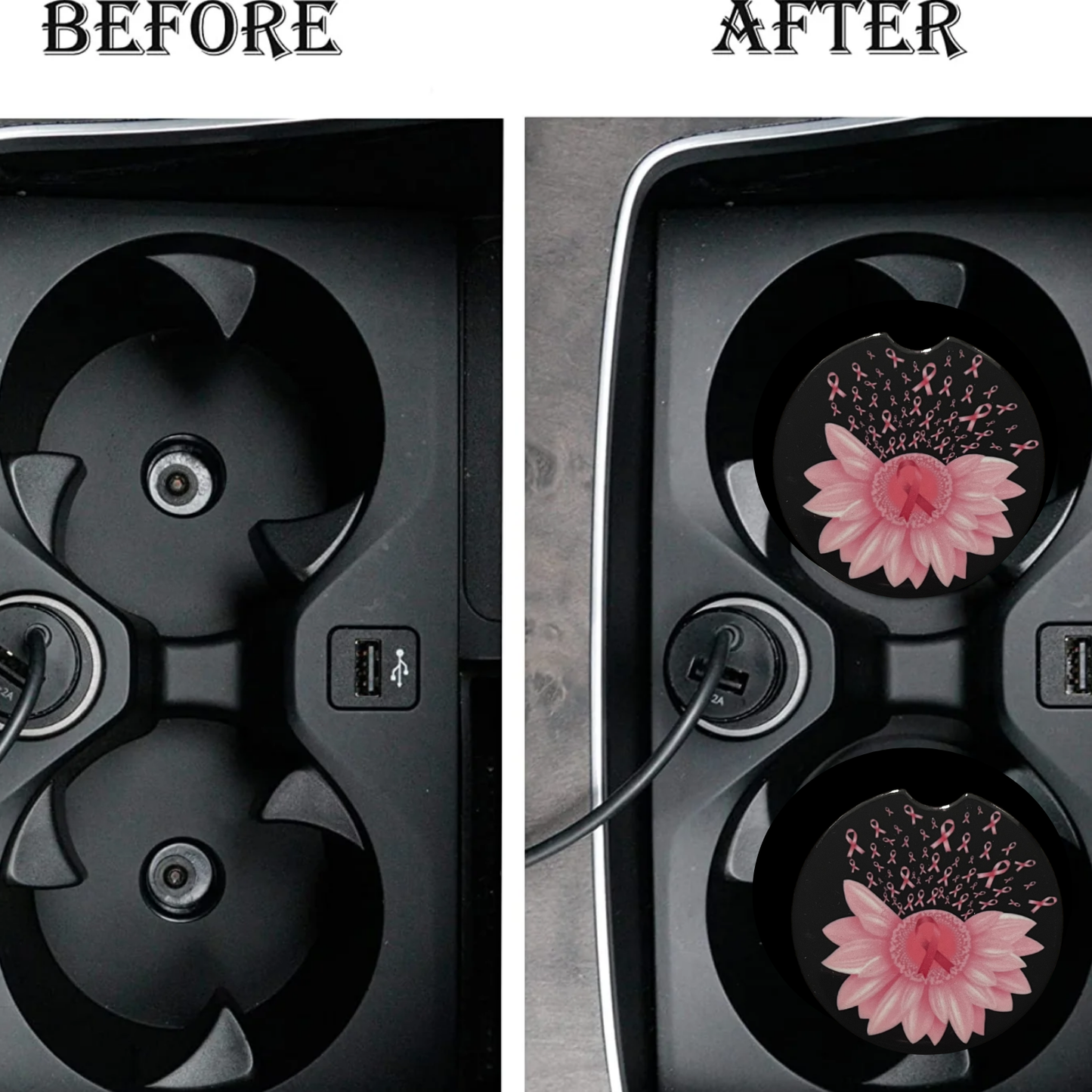 Car Coasters - Breast Cancer Awareness Pink Flowers