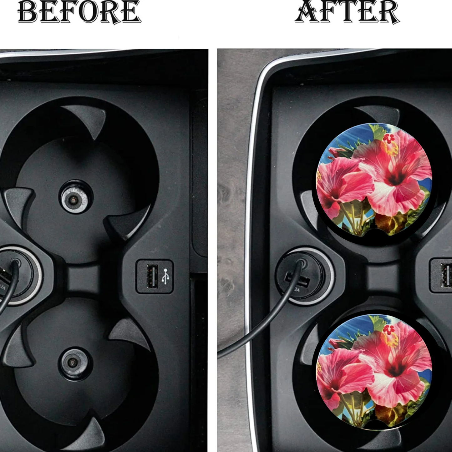 Car Coasters - Pink Hibiscus Flower