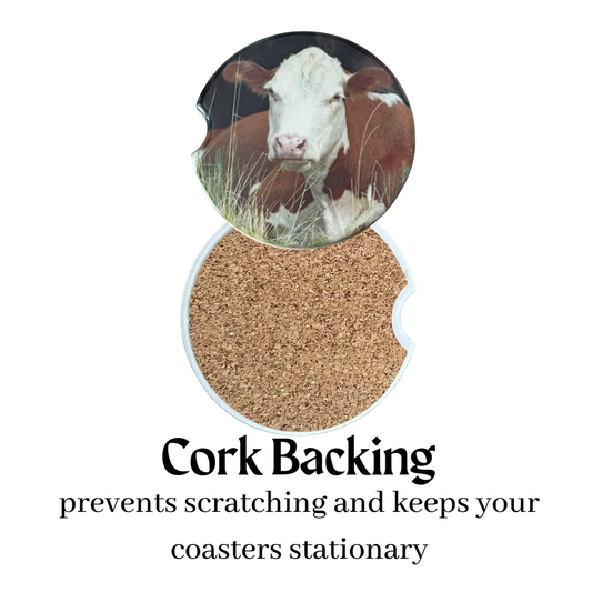Car Coasters - Cow Brown and White
