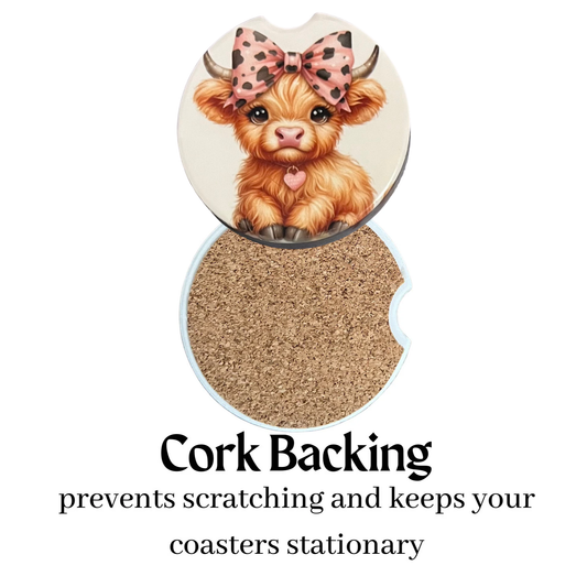 Car Coasters - Cow Brown Highland Cow