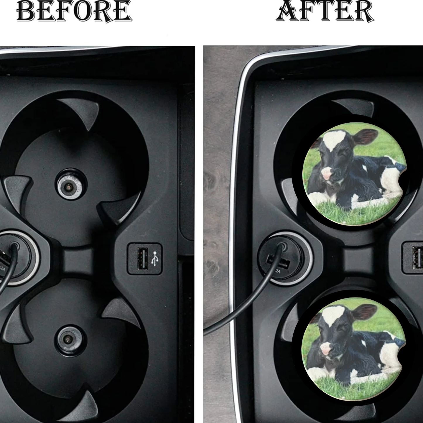 Car Coasters - Cow Black and White