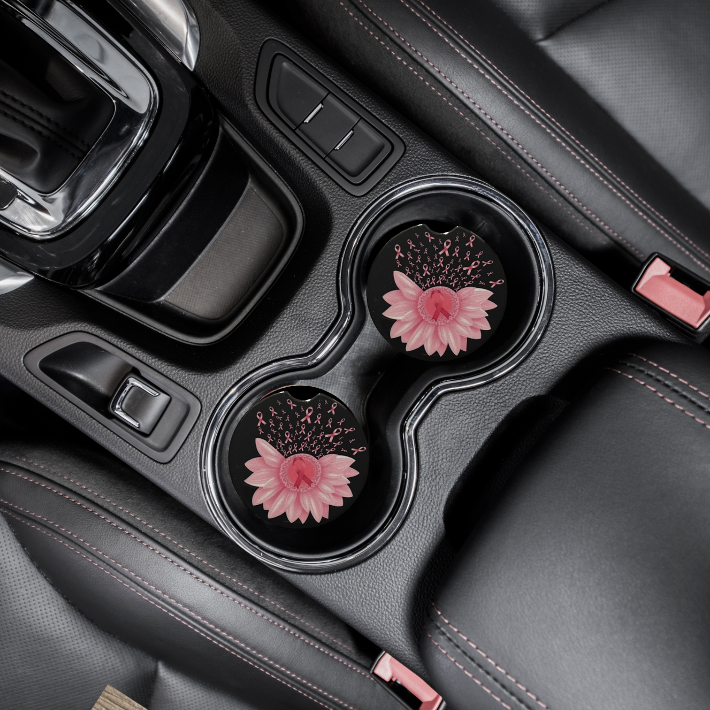 Car Coasters - Breast Cancer Awareness Pink Flowers