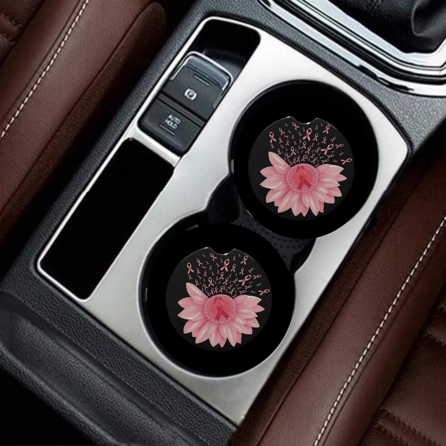 Car Coasters - Breast Cancer Awareness Pink Flowers