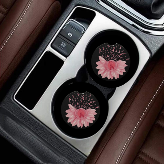 Car Coasters - Breast Cancer Awareness Pink Flowers