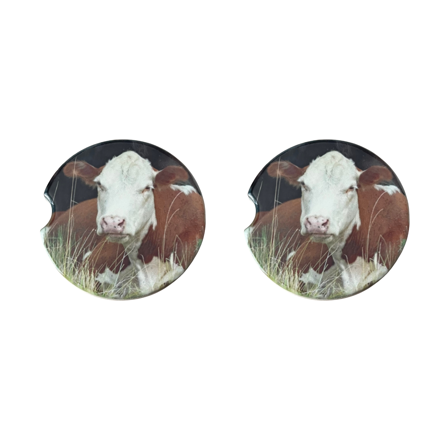 Car Coasters - Cow Brown and White