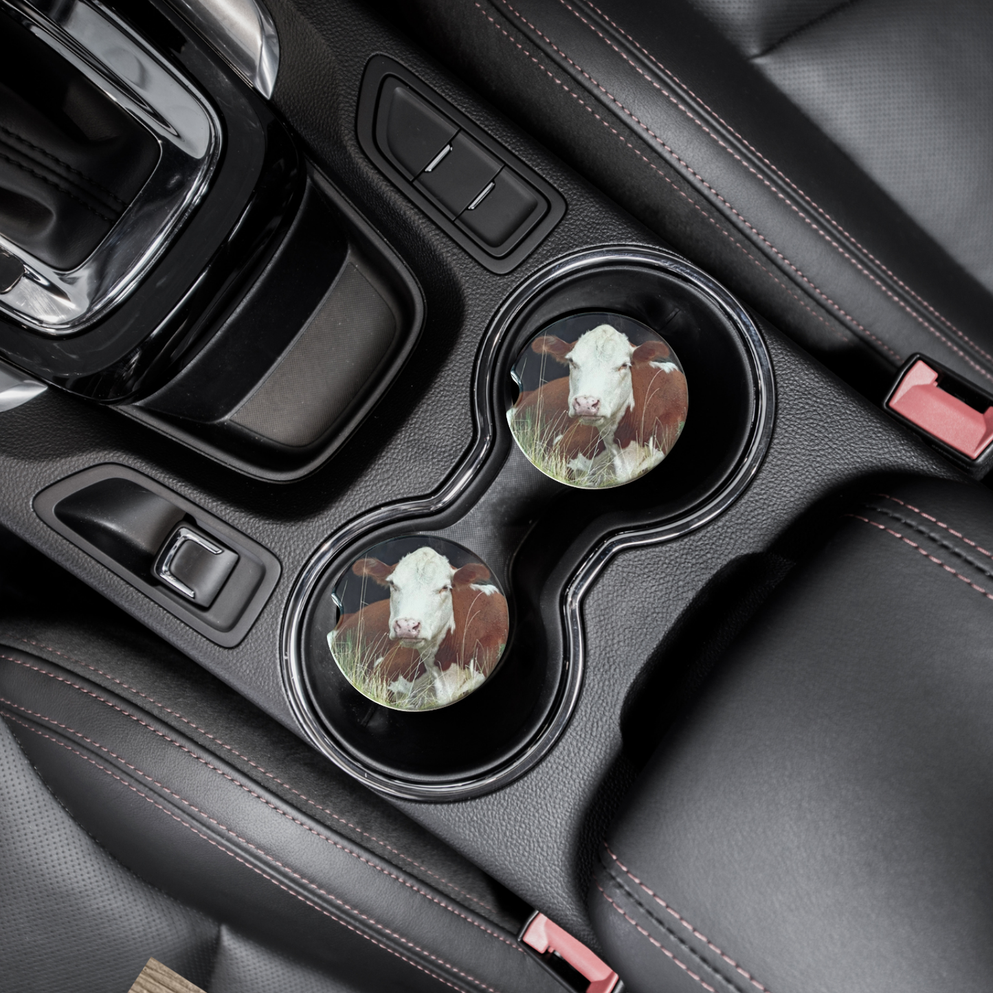 Car Coasters - Cow Brown and White