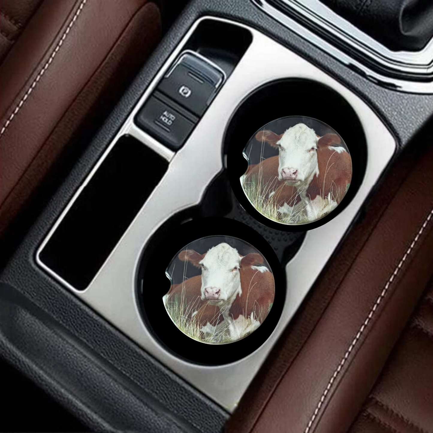Car Coasters - Cow Brown and White