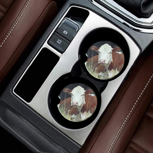 Car Coasters - Cow Brown and White