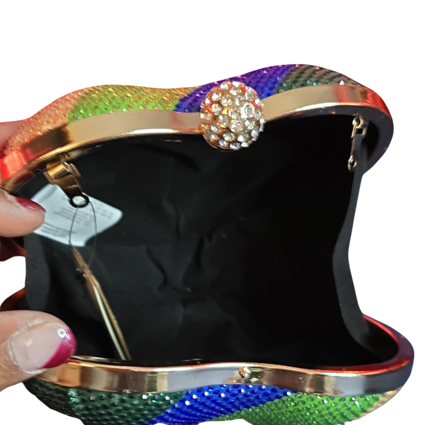 Elegant Rainbow Heart Shaped Rhinestone Clutch Purse with Shoulder Strap