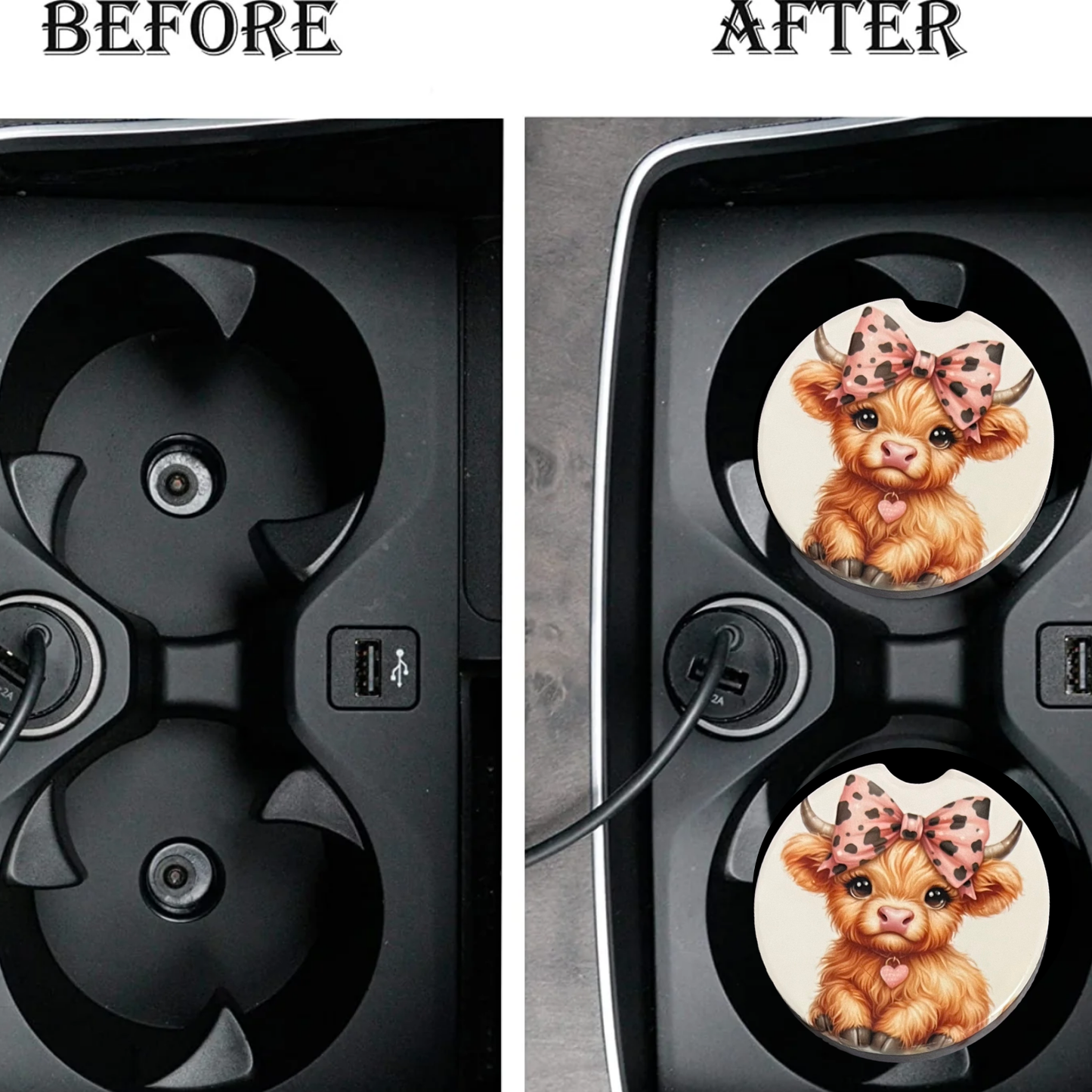 Car Coasters - Cow Brown Highland Cow