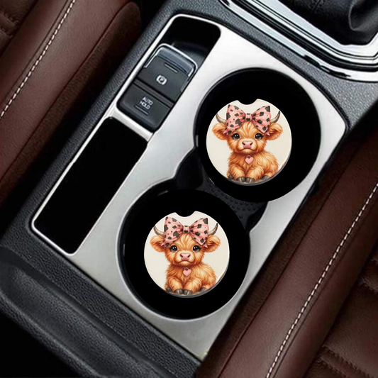 Car Coasters - Cow Brown Highland Cow
