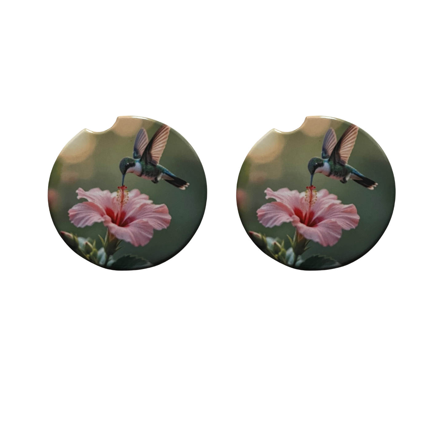 Car Coasters - Hummingbird and Pink Hibiscus
