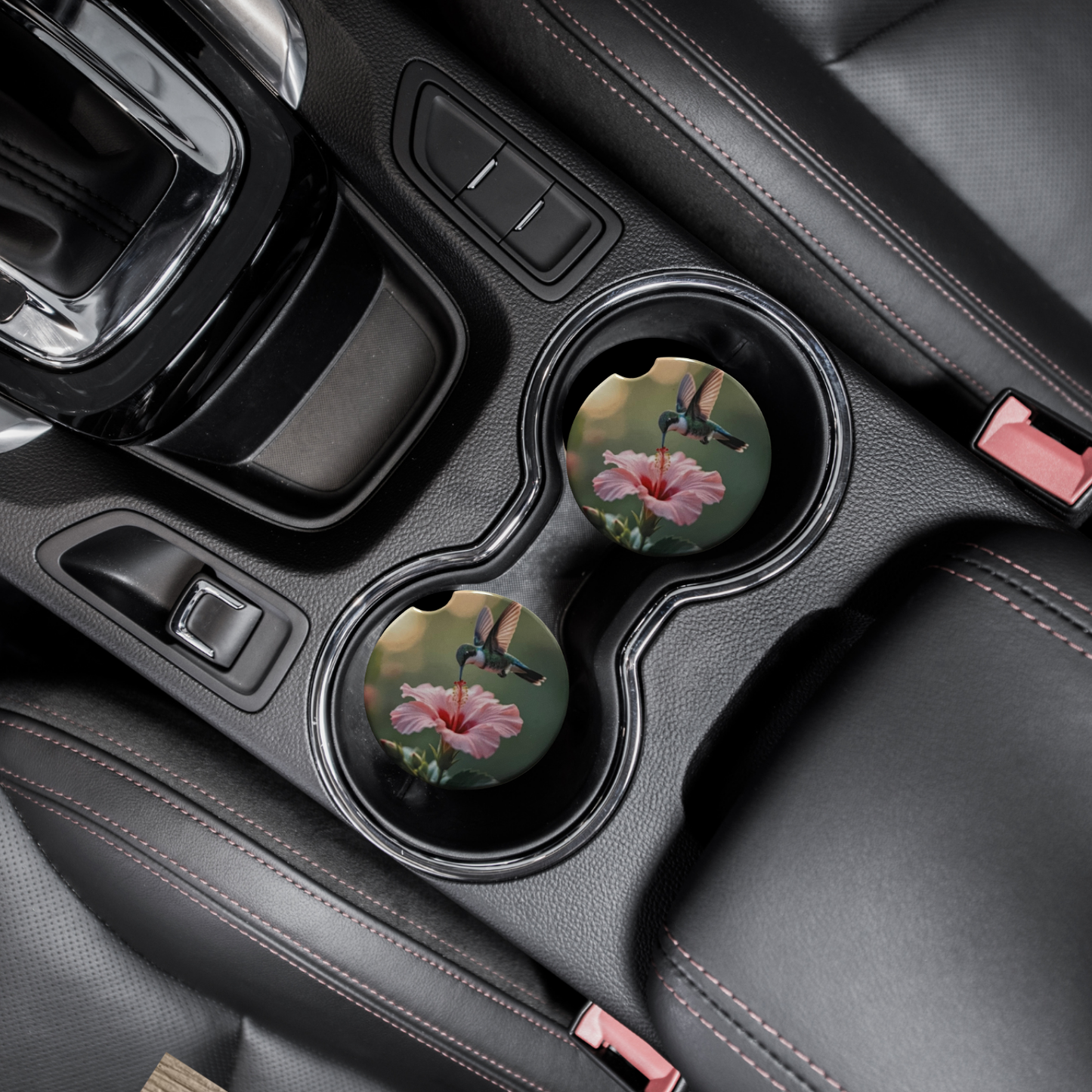 Car Coasters - Hummingbird and Pink Hibiscus