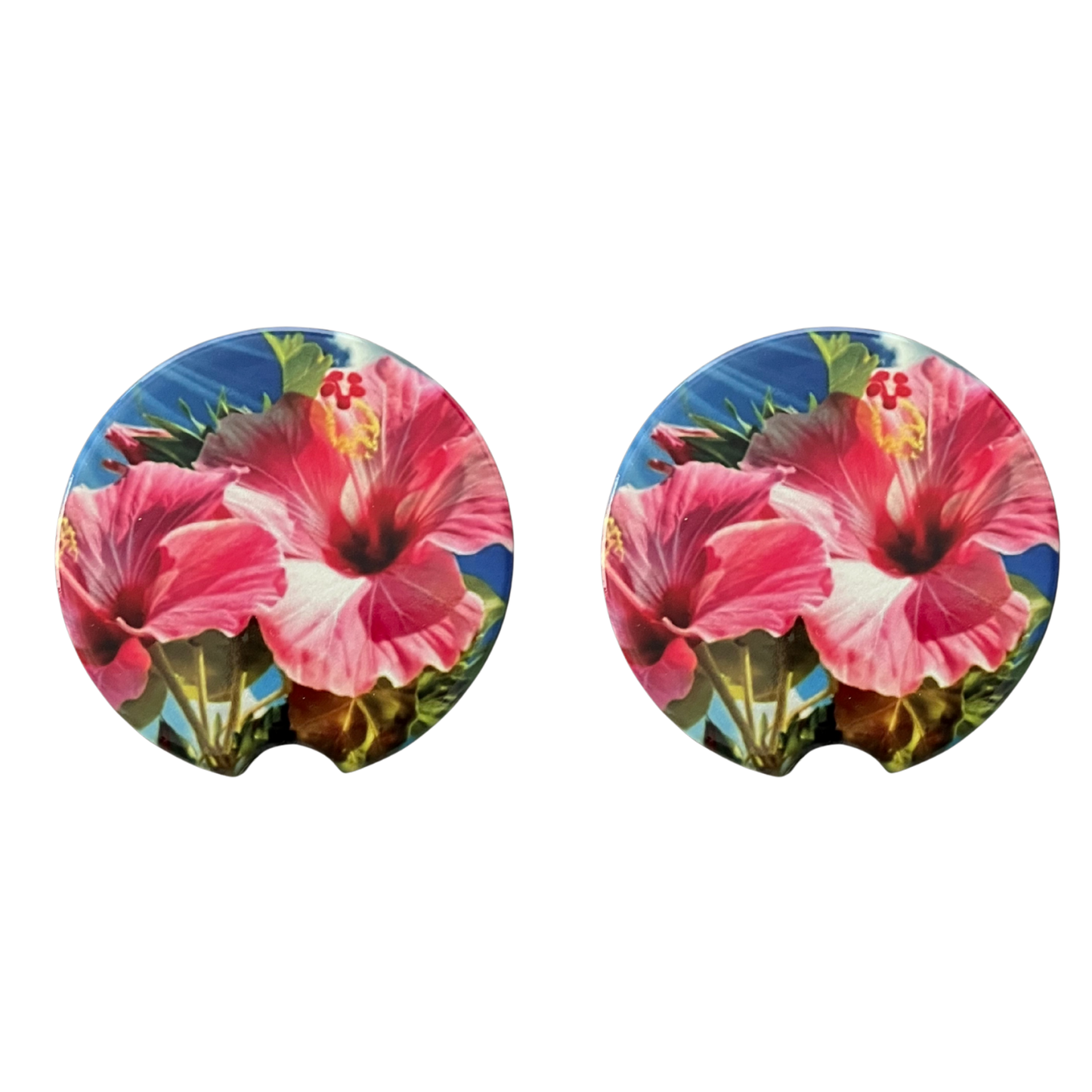 Car Coasters - Pink Hibiscus Flower