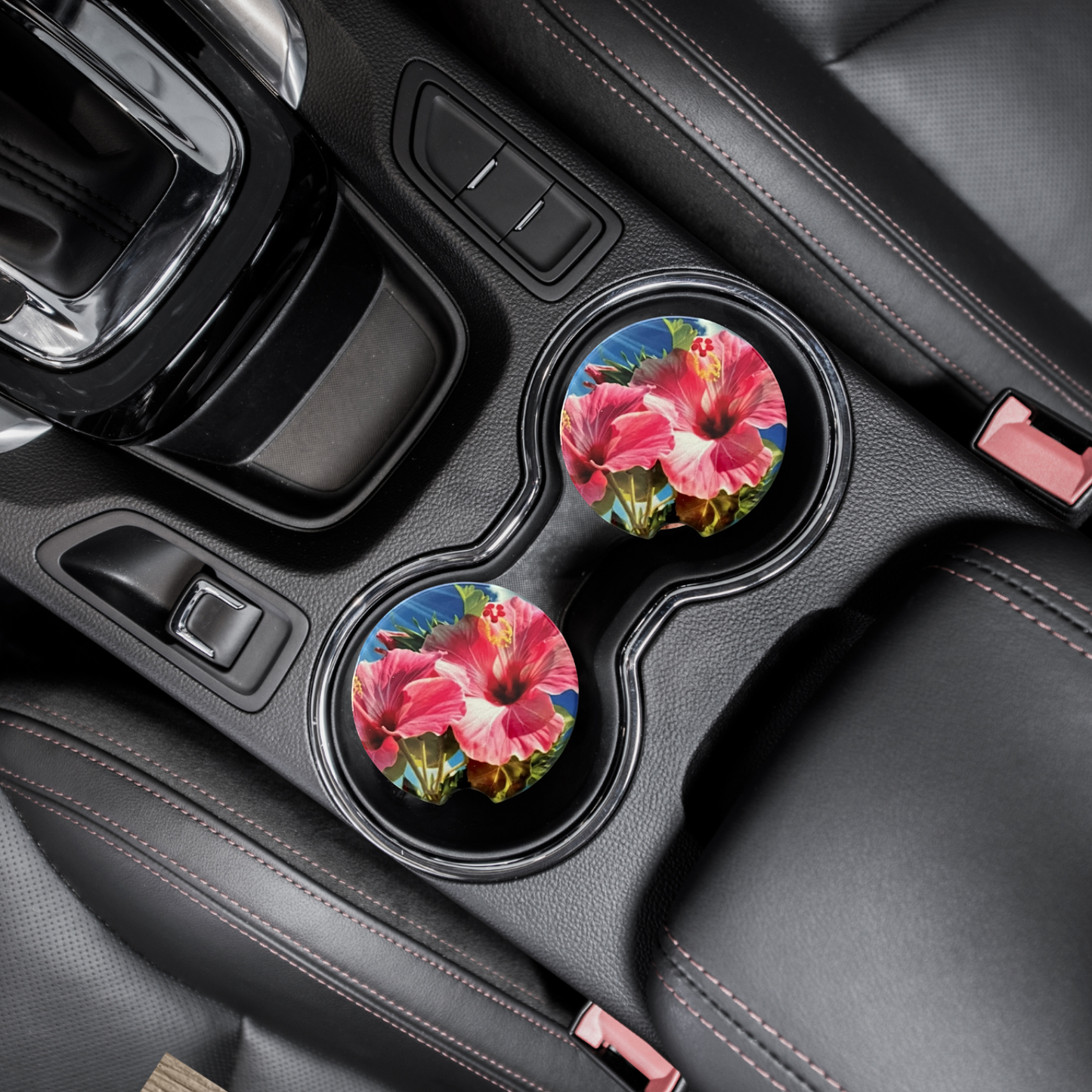 Car Coasters - Pink Hibiscus Flower