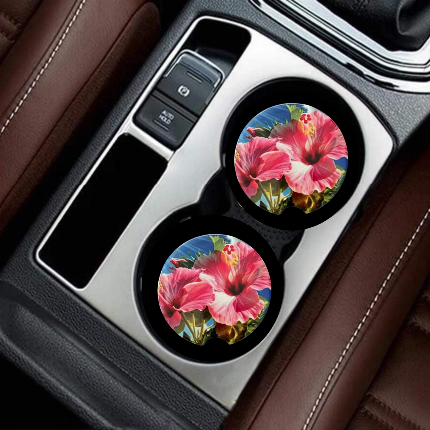 Car Coasters - Pink Hibiscus Flower