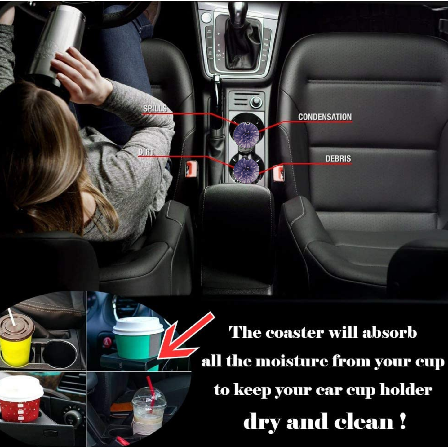 Car Coasters - Purple Flowers