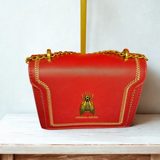 Red Leather Handbag, Elegant Purse