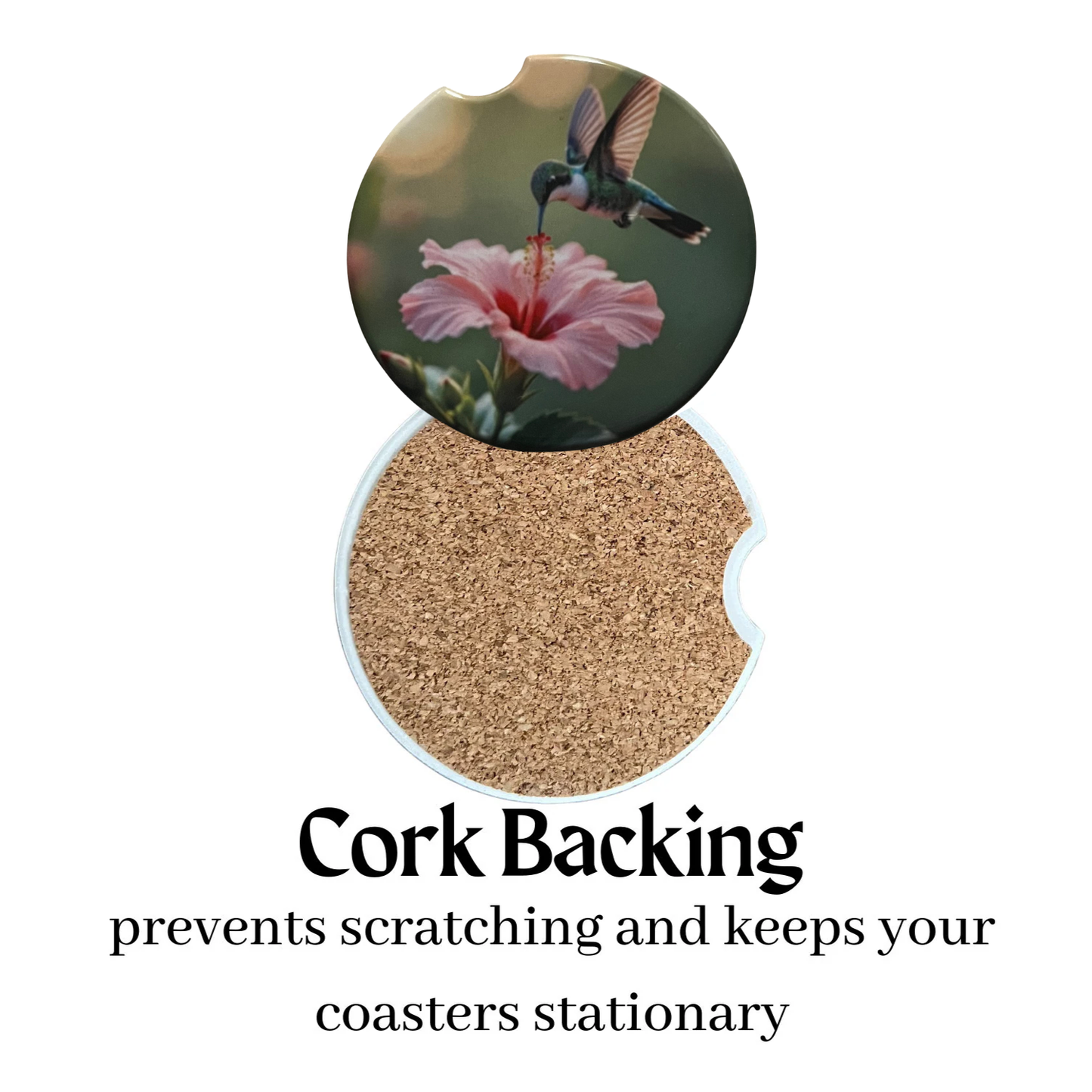 Car Coasters - Hummingbird and Pink Hibiscus
