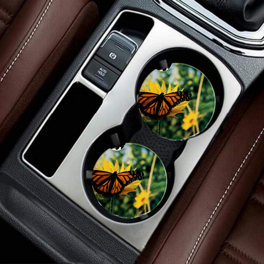 Car Coasters - Monarch Butterfly and Yellow Flowers (Goldilocks)